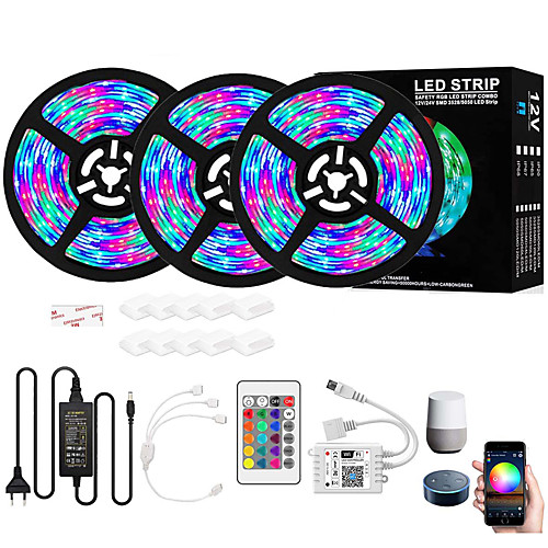 

Waterproof RGB Led Strip 900 LEDs Intelligent Dimming WIFI App Control Flexible Led Strip Lights 15M (3x5M) 2835 RGB SMD IR 24 Key Controller With 12V 4A Adapter Kit
