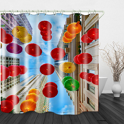 

Colorful Lanterns Digital Print Waterproof Fabric Shower Curtain For Bathroom Home Decor Covered Bathtub Curtains Liner Includes With Hooks