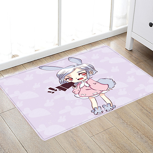 

Pink Bunny Girl Modern Bath Mats Nonwoven / Memory Foam Novelty Bathroom