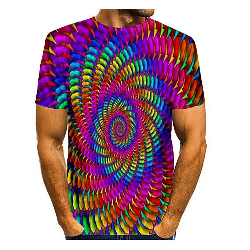 

Men's T shirt Shirt Rainbow Graphic Optical Illusion Print Short Sleeve Daily Tops Basic Round Neck Rainbow