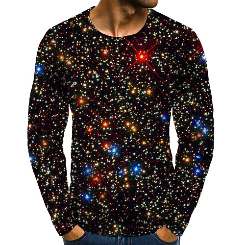 

Men's T shirt Shirt Galaxy Graphic Plus Size Print Long Sleeve Daily Tops Basic Exaggerated Round Neck Rainbow