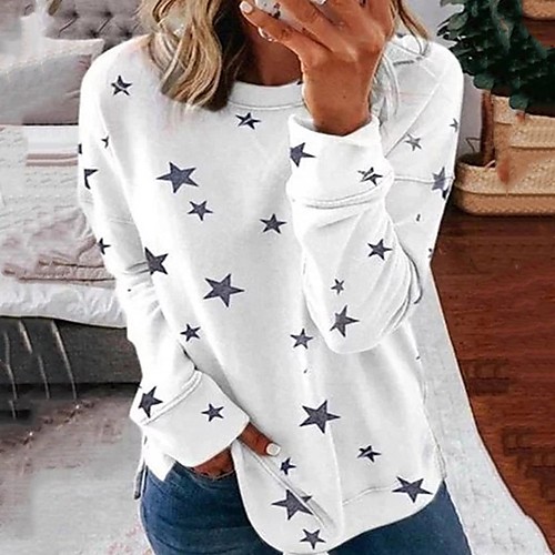 

Women's Hoodie Sweatshirt Star Daily Basic Hoodies Sweatshirts Oversized Gray White