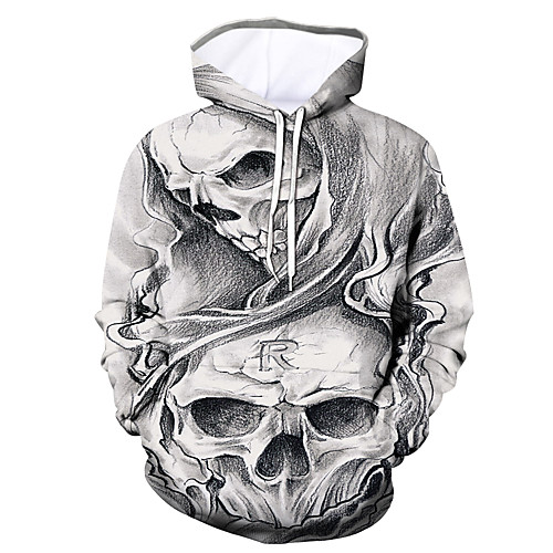 

Men's Hoodie Graphic 3D Skull Hooded Halloween Daily Going out 3D Print Hoodies Sweatshirts Gray