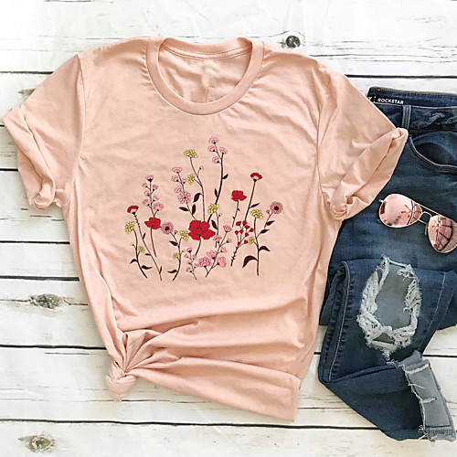 

Women's T shirt Graphic Text Graphic Prints Print Round Neck Basic Tops 100% Cotton Black Purple Red
