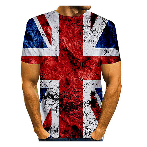 

Men's T shirt Shirt Graphic National Flag Print Short Sleeve Daily Tops Basic Round Neck Navy Blue