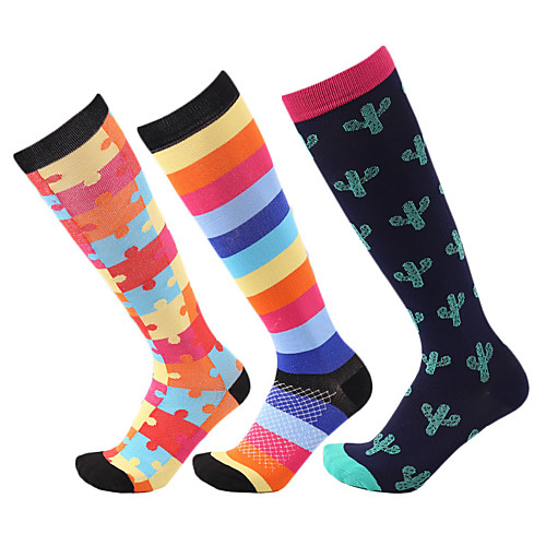 

Men's Women's 1 Pair Athletic Sports Socks Hiking Socks Ski Socks Knee high Socks Outdoor Compression Socks Long Socks Quick Dry Reduces Chafing Nylon Stripes Patchwork Multi color Orange Dark Blue