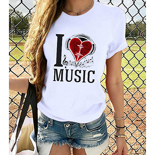 

Women's T shirt Graphic Prints Round Neck Tops 100% Cotton White