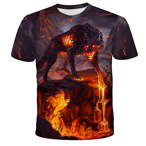 

Men's T shirt Shirt Graphic Print Short Sleeve Daily Tops Streetwear Exaggerated Round Neck Red