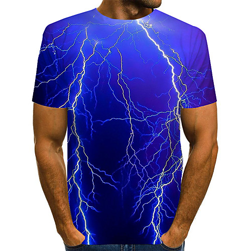 

Men's T shirt Shirt Graphic Abstract Print Short Sleeve Daily Tops Basic Exaggerated Round Neck Blue
