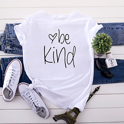 

Women's Be kind T shirt Graphic Text Letter Print Round Neck Basic Tops 100% Cotton White Yellow Blushing Pink