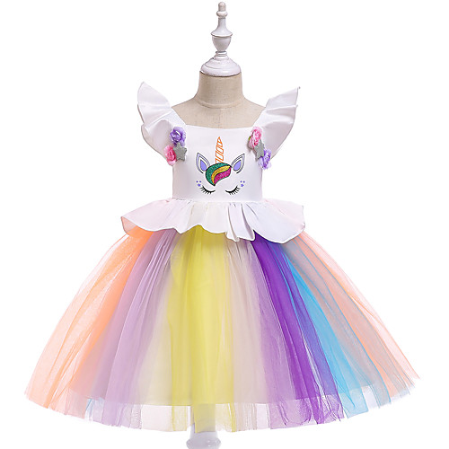 

Princess Midi Flower Girl Dresses Party Tulle Sleeveless Jewel Neck with Petal