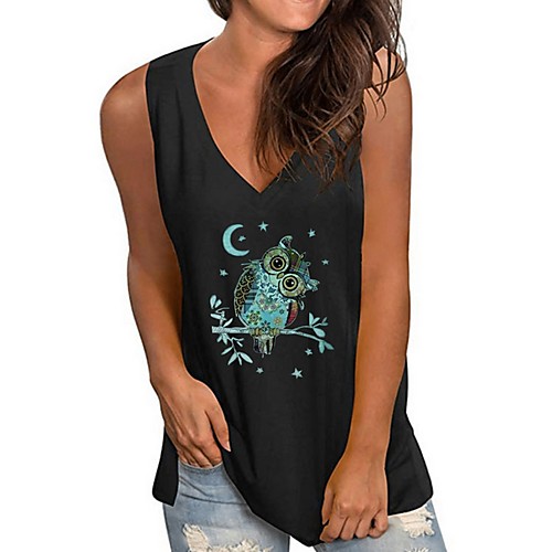 

Women's Tank Top Vest T shirt Animal V Neck Basic Tops White Black Yellow