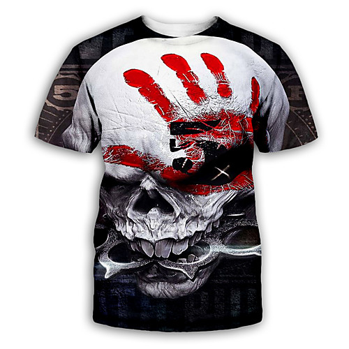 

Men's T shirt Graphic Skull Print Short Sleeve Party Tops Exaggerated Light gray