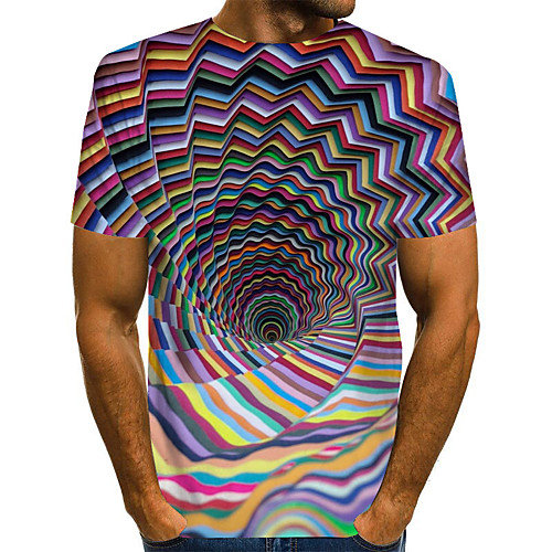 

Men's T shirt Shirt Graphic Optical Illusion Plus Size Print Short Sleeve Daily Tops Basic Exaggerated Round Neck Rainbow