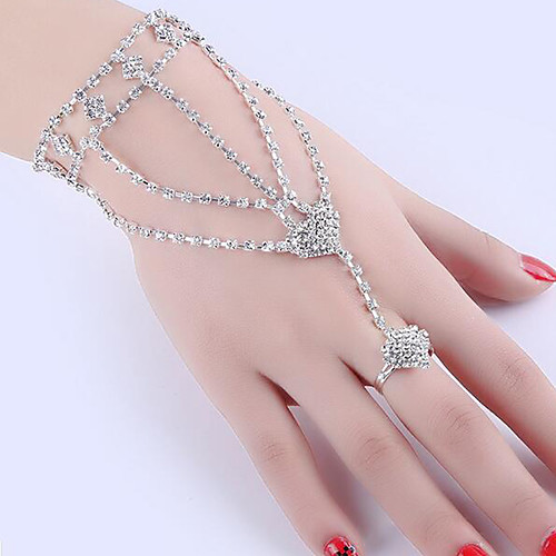 

Women's Tennis Bracelet Ring Bracelet / Slave bracelet 3D Fashion Heart Fashion Silver Plated Bracelet Jewelry Silver For Wedding Party Evening Gift Formal Festival
