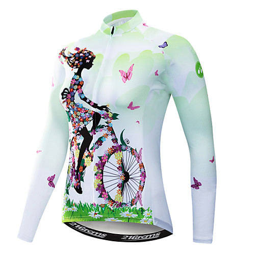 

21Grams Butterfly Floral Botanical Women's Long Sleeve Cycling Jersey - Green Bike Jersey Top UV Resistant Quick Dry Moisture Wicking Sports Winter Elastane Terylene Polyester Taffeta Mountain Bike