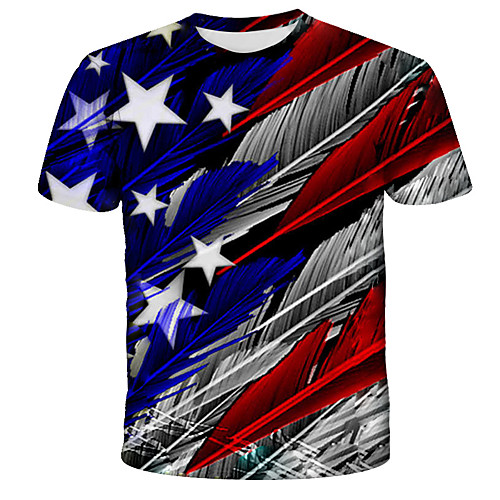 

Men's Unisex Tee T shirt Shirt 3D Print Graphic Feather American Flag Independence Day Flag Plus Size Print Short Sleeve Daily Tops Streetwear Exaggerated Round Neck Blue Red Green
