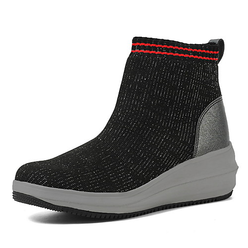 

Women's Boots Sock Boots Wedge Heel Round Toe Booties Ankle Boots Daily Outdoor Cotton Black Gray