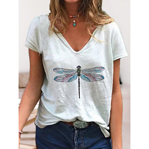 

Women's T shirt Animal Print V Neck Basic Tops Cotton White