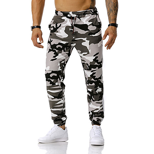 

Men's Active Basic Vacation Street School Causal Casual Daily Sweatpants Pants Camouflage Full Length Orange Green Light gray