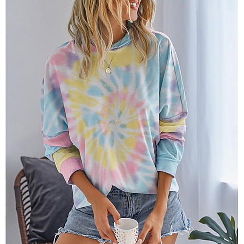 

Women's Hoodie Pullover Tie Dye Casual Hoodies Sweatshirts Loose Blue Purple Yellow