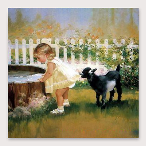

Nursery Oil Painting Hand Painted Square Landscape People Modern Stretched Canvas