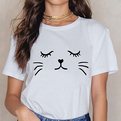 

Women's T shirt Graphic Prints Print Round Neck Basic Tops 100% Cotton White Black Yellow