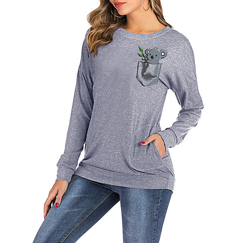 

Women's T shirt Animal Long Sleeve Print Round Neck Basic Tops Black Blushing Pink Green