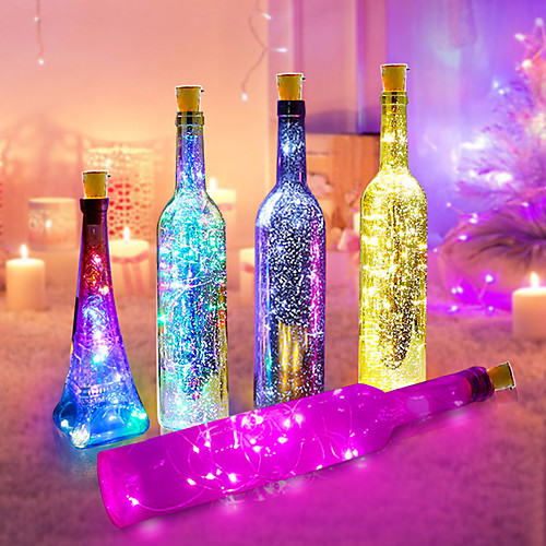

6pcs 2M 20LED Wine Bottle Lights Christmas Gift Decoration Garland Fairy Christmas LED String Lights For New Year Party Wedding Decoration with Button Battery