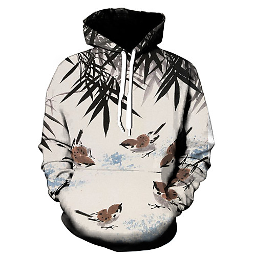 

Men's Hoodie Graphic Bird Hooded Daily Basic Hoodies Sweatshirts White