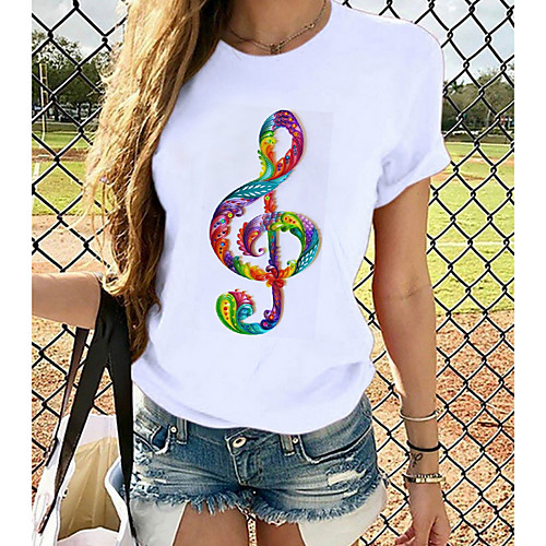

Women's T shirt Graphic Prints Round Neck Tops Slim 100% Cotton White