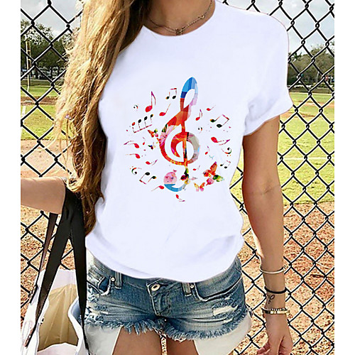 

Women's T shirt Graphic Prints Round Neck Tops 100% Cotton White