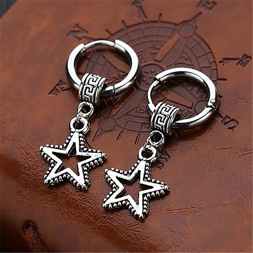 

Hoop Earrings Hollow Out Star Stylish Stainless Steel Earrings Jewelry Silver For Gift Date Festival 1 Pair