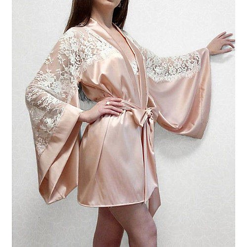 

Women's Lace Super Sexy Robes Suits Nightwear Patchwork Jacquard Embroidered Beige One-Size / V Neck