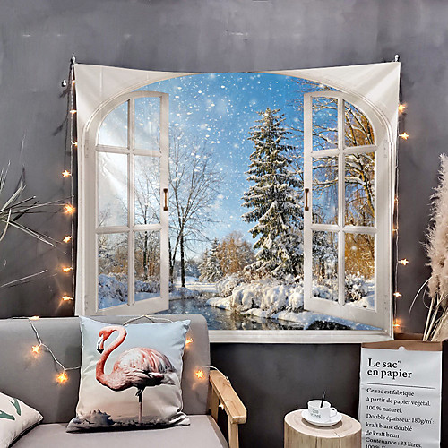 

Window Landscape Wall Tapestry Art Decor Blanket Curtain Picnic Tablecloth Hanging Home Bedroom Living Room Dorm Decoration Polyester Winter Snow Tree