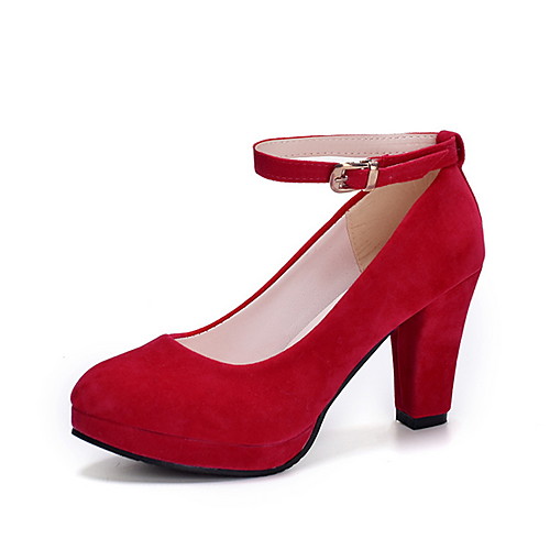 

Women's Heels Pumps Round Toe Daily PU Black Red Pink