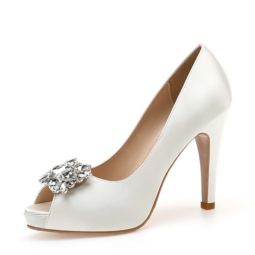 

Women's Heels Pumps Peep Toe Wedding Sandals Wedding Party & Evening Satin Rhinestone White Black Blue