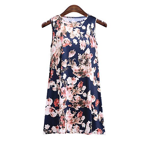 

Women's Tank Top Floral Flower Round Neck Beach Tops Royal Blue