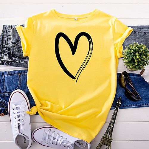 

Women's T shirt Butterfly Abstract Print Round Neck Basic Tops 100% Cotton White Yellow Blushing Pink