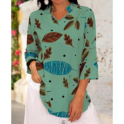 

Women's Blouse Shirt Floral Flower V Neck Tops Cotton White Purple Red
