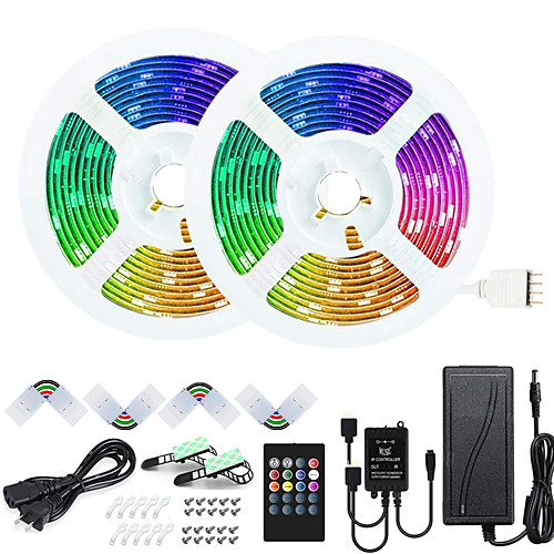 

50ft 2x7.5M Music Synchronous Happy Multicolor Light Strip 5050 RGB LED Flexible Light Strip with 20 key IR Controller Optional and DC12V Adapter Kit