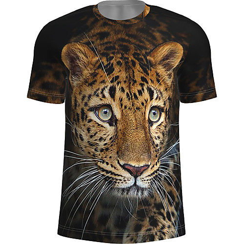 

Men's T shirt Shirt Graphic Animal Print Short Sleeve Daily Tops Basic Round Neck Brown / Sports
