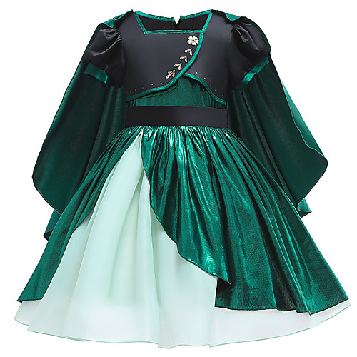 

Princess Anna Dress Girls' Movie Cosplay Wrap Included Green Dress Shawl Halloween Polyester Cotton