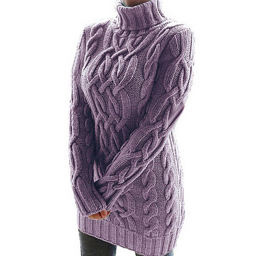 

Women's Solid Colored Pullover Long Sleeve Sweater Cardigans Turtleneck White Black Purple