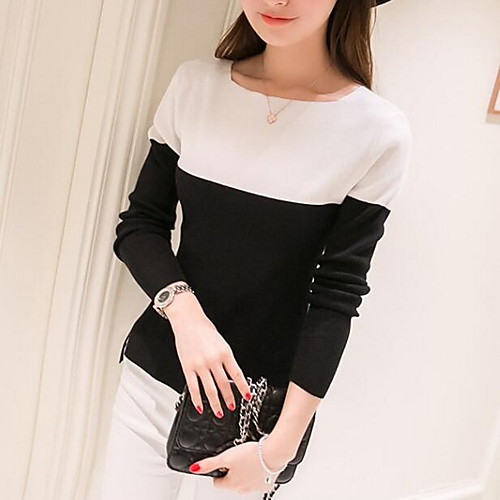 

Women's Color Block Long Sleeve Off Shoulder Tops Black Blue Blushing Pink