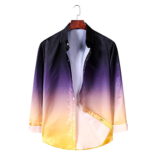 

Men's Shirt Color Block Plus Size Long Sleeve Daily Tops Streetwear Button Down Collar Purple Blushing Pink Green / Work