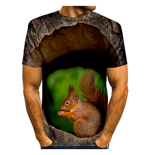 

Men's T shirt Shirt Graphic Animal Print Short Sleeve Daily Tops Basic Round Neck Brown / Sports