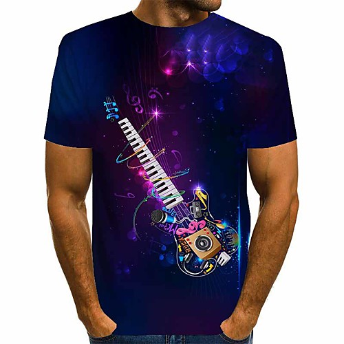 

Men's T shirt Graphic Print Short Sleeve Daily Tops Basic Exaggerated Round Neck Blue