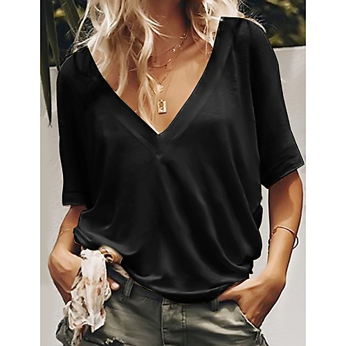 

Women's Blouse T shirt Shirt Plain Solid Colored V Neck Basic Casual Tops White Black Blue