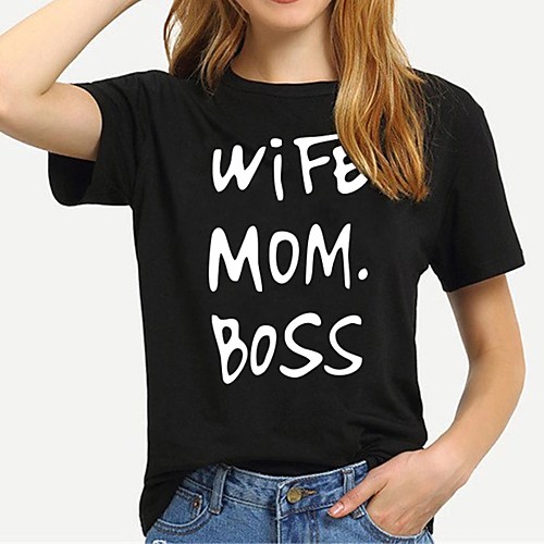

Women's Mom T shirt Letter Print Round Neck Basic Tops 100% Cotton White Black Yellow